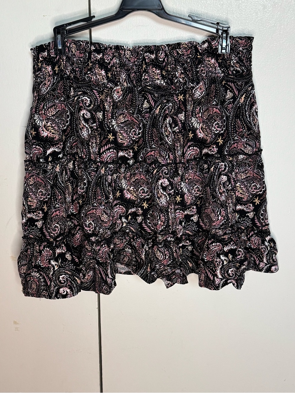 Wallflower Black Paisley Tiered Mini Skirt with Pink & Cream Accents